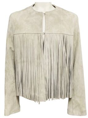 FLEURETTE FAWN FRINGED SUEDE LEATHER JACKET